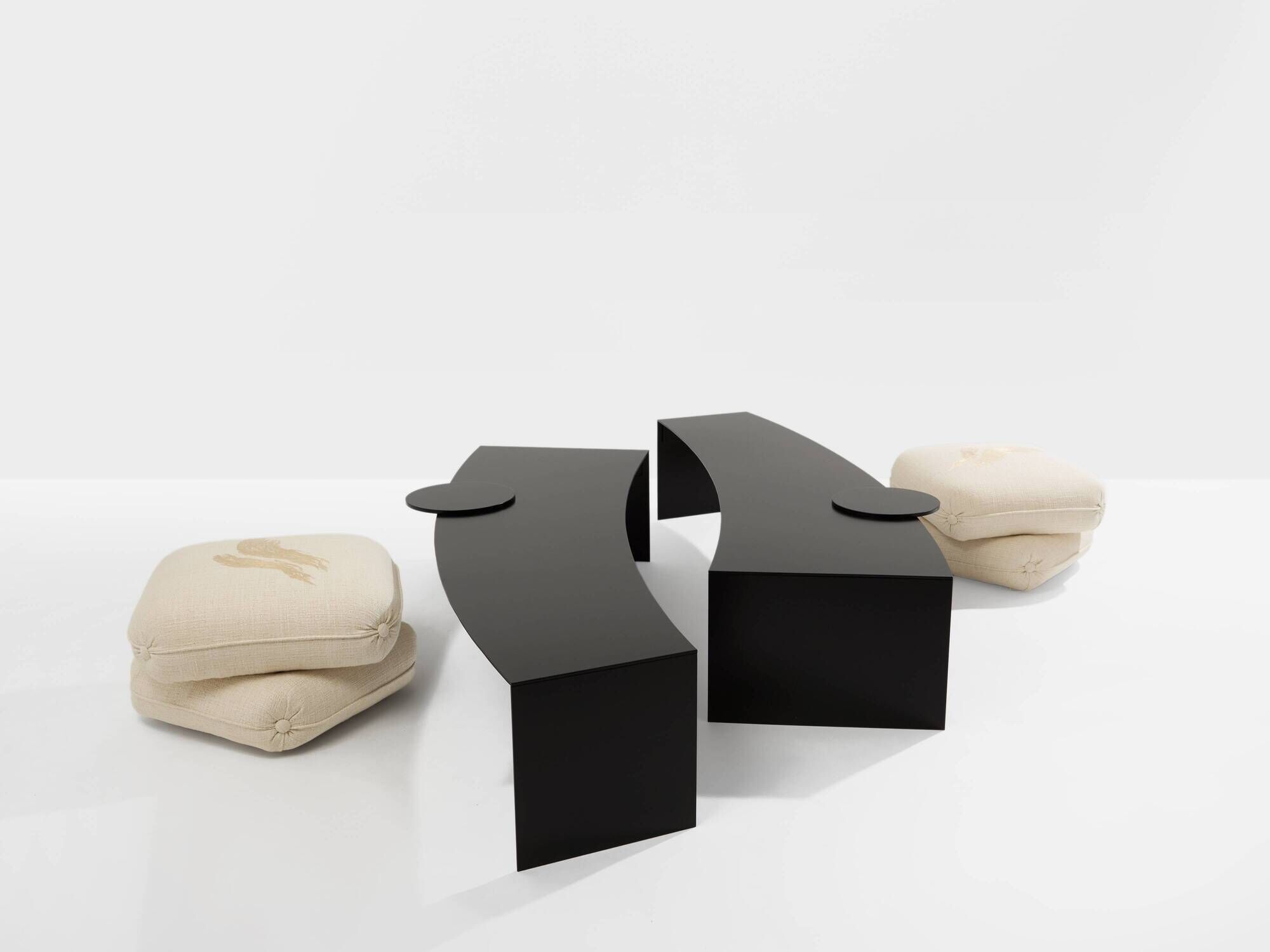 Gilles Derain pair of metal coffee tables edition Lumen 1986