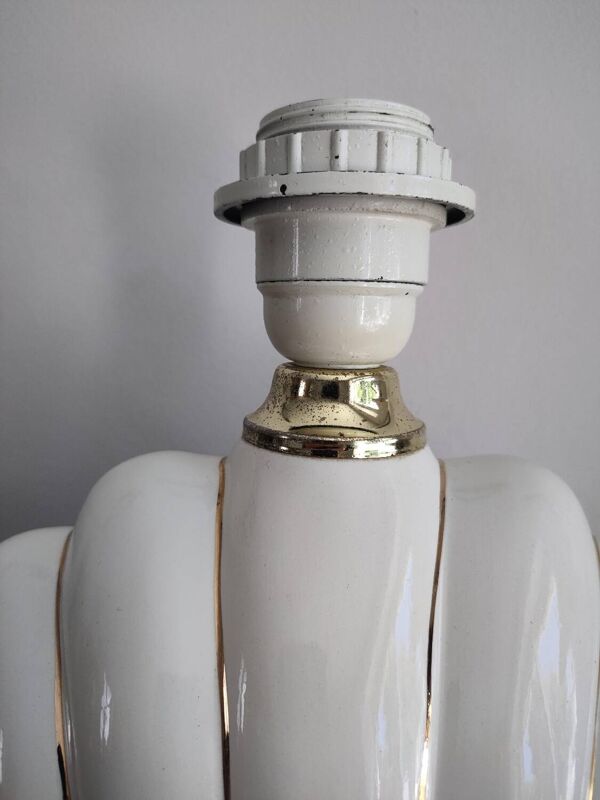 Pied de lampe coquillage en céramique et métal doré- vintage