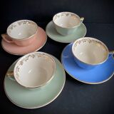Set of 4 Villeroy & Boch Vintage 50s Cups and Saucers - Pastel & Gold