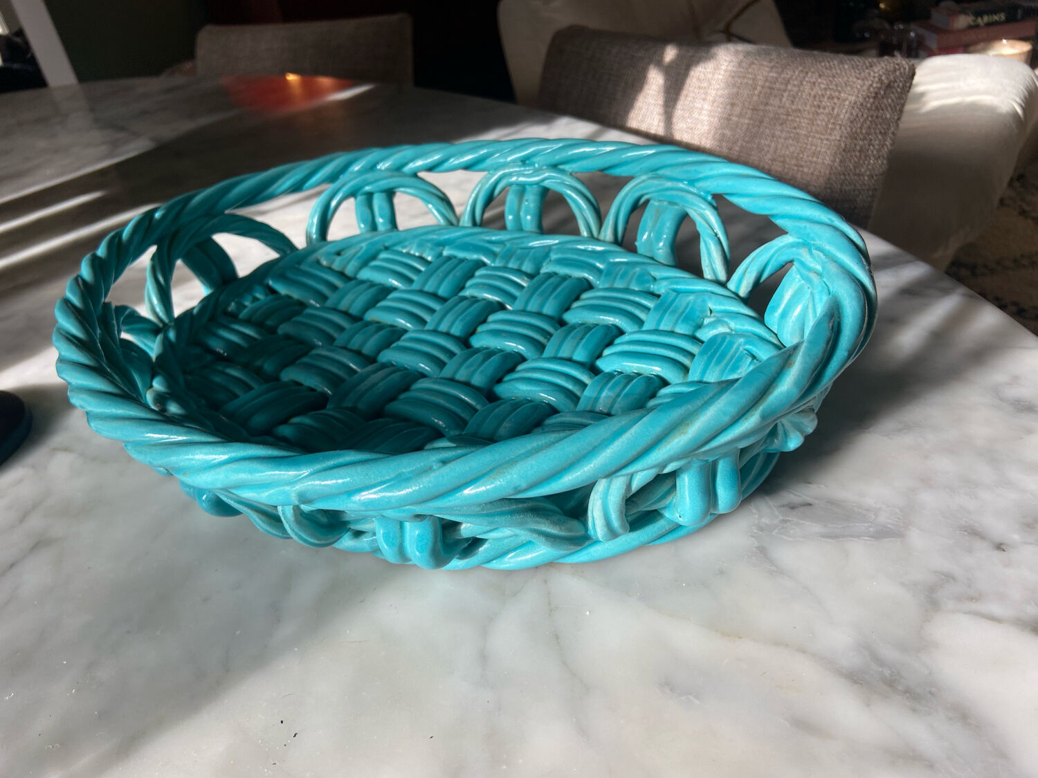 Vintage Vallauris woven ceramic dish