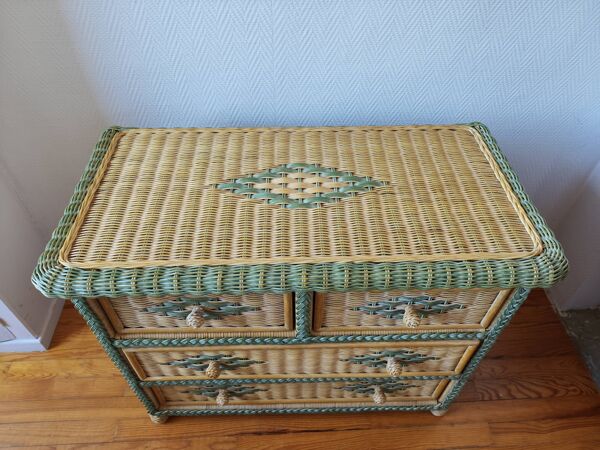 Commode en rotin et osier, années 70-80