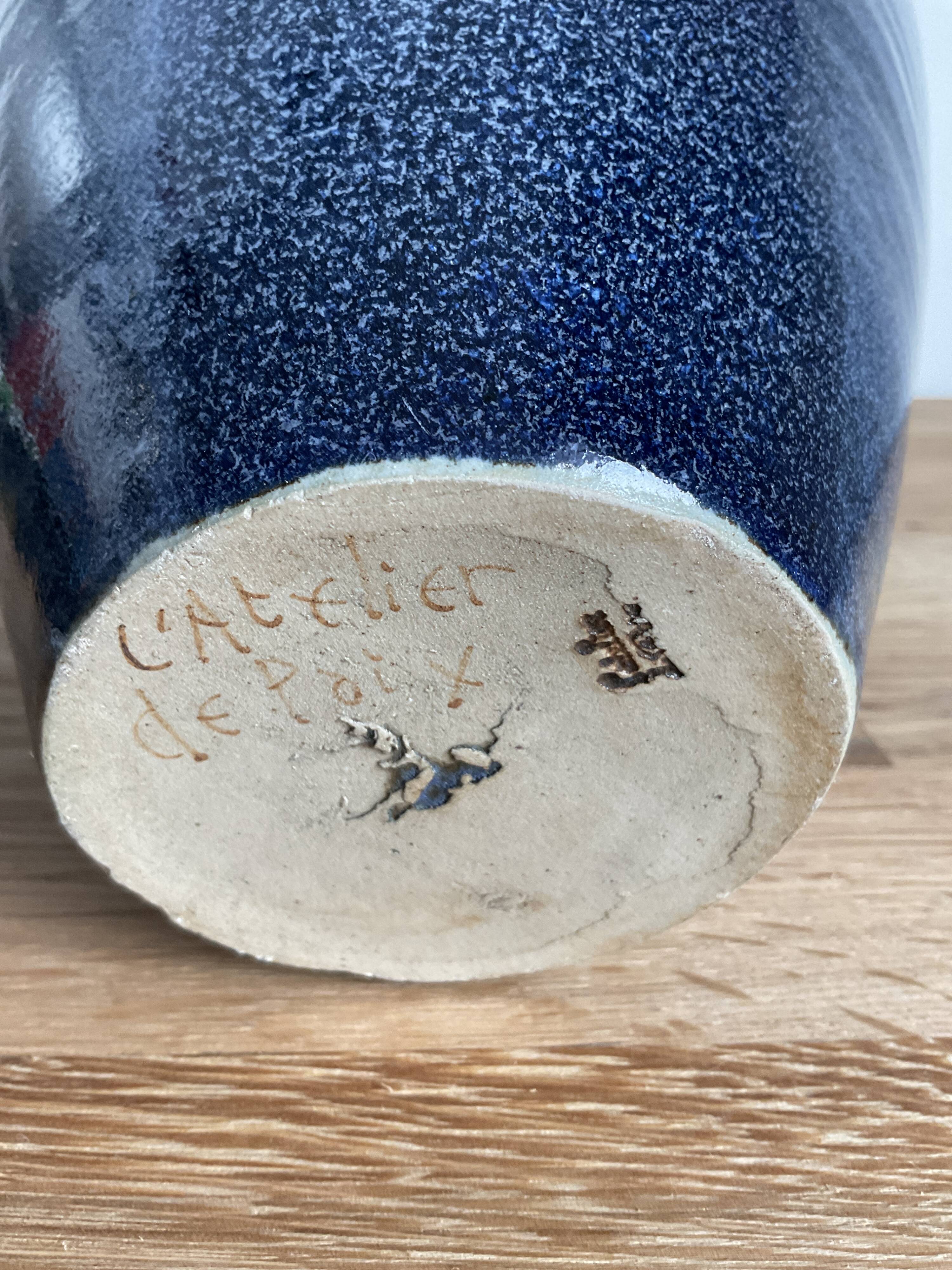 Thick blue ceramic vase