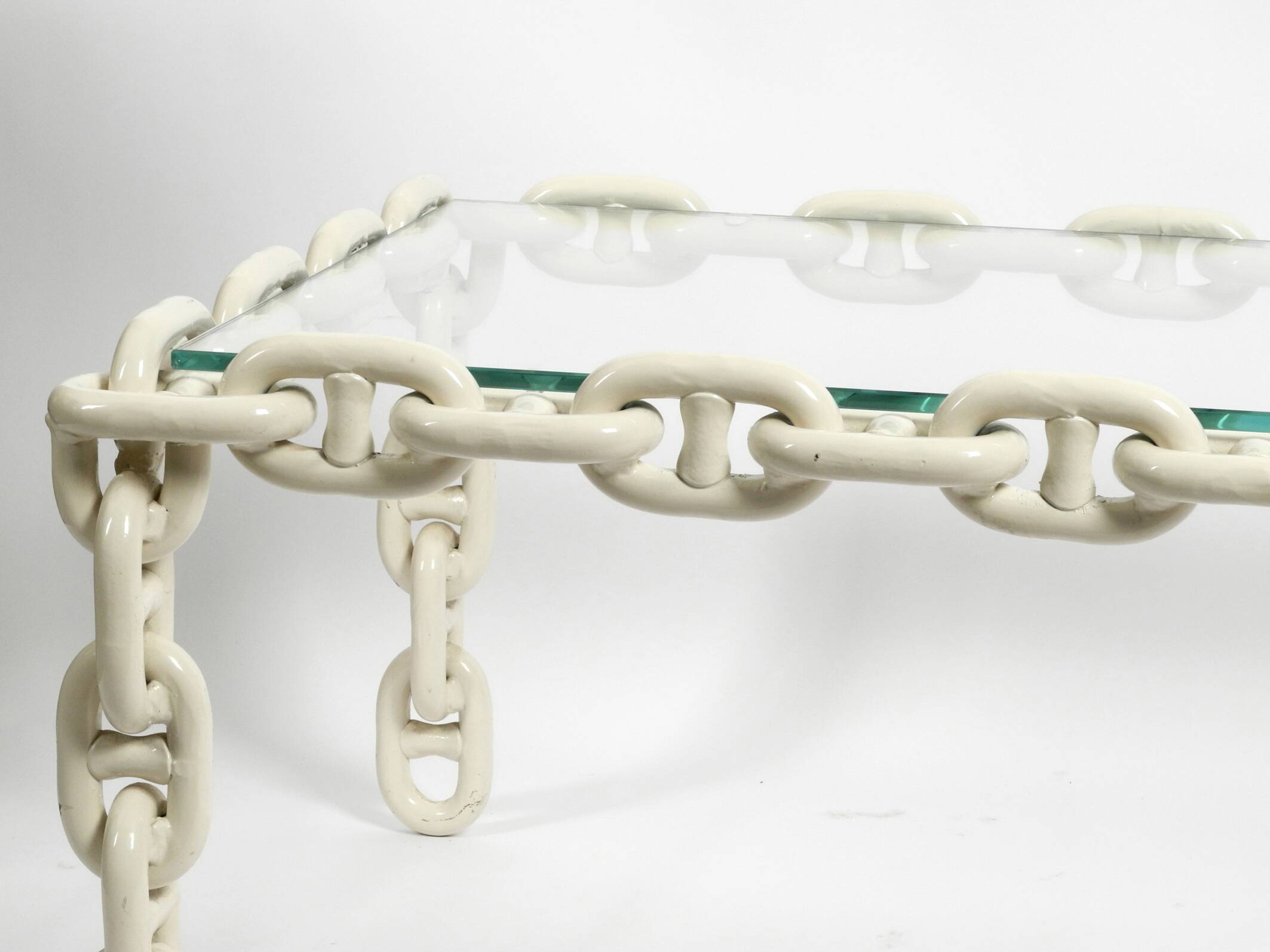 1970s XL Coffee Table Made of Nautical Iron Chain with a Thick Glass Plate
