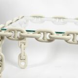 1970s XL Coffee Table Made of Nautical Iron Chain with a Thick Glass Plate