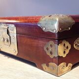 Jewelry box, Chinese jade stone - Wood - Mahogany, Brass