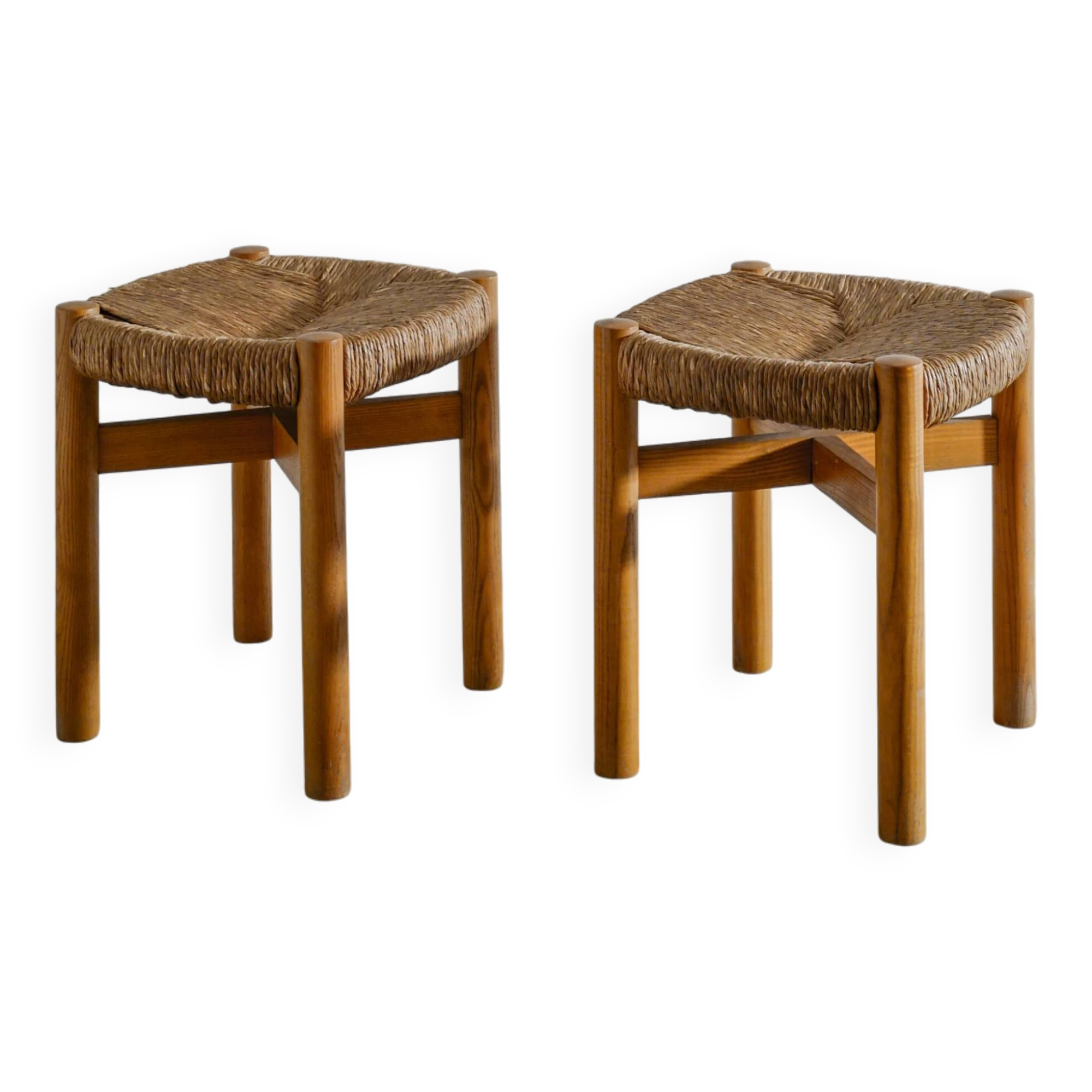 Pair of French Mid Century Wooden by Meribel Stools Charlotte Perriand 1960