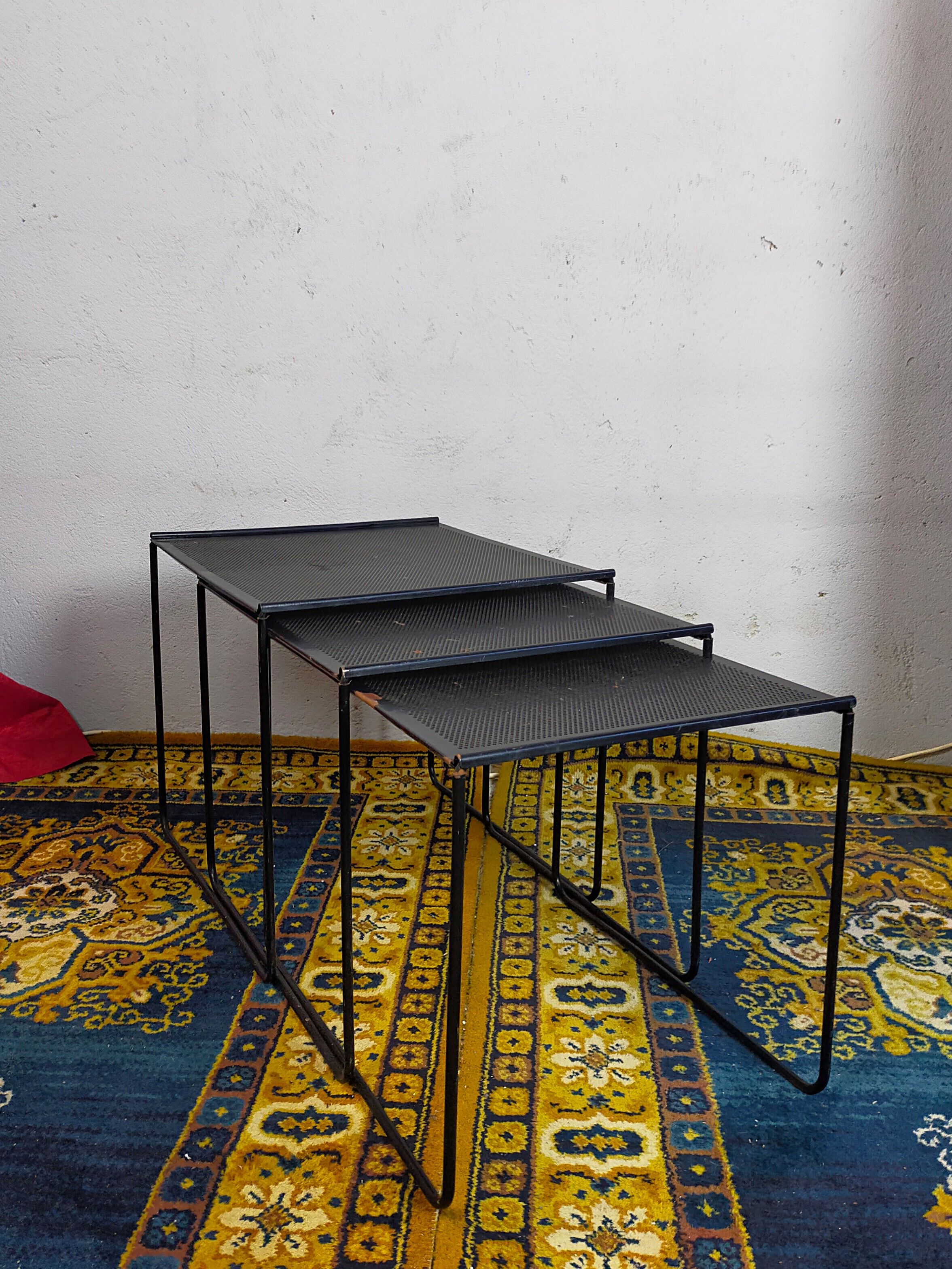 Vintage black metal trundle tables 1950