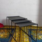 Vintage black metal trundle tables 1950