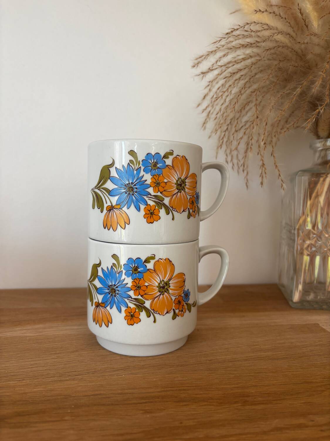Vintage duo de tasses décor fleuri Monopoli