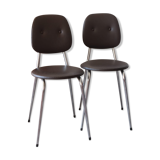 2 chairs 70s in chocolate skaï and chrome metal