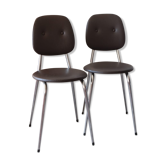 2 chaises années 70 en skaï chocolat et métal chromé