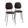 2 chairs 70s in chocolate skaï and chrome metal