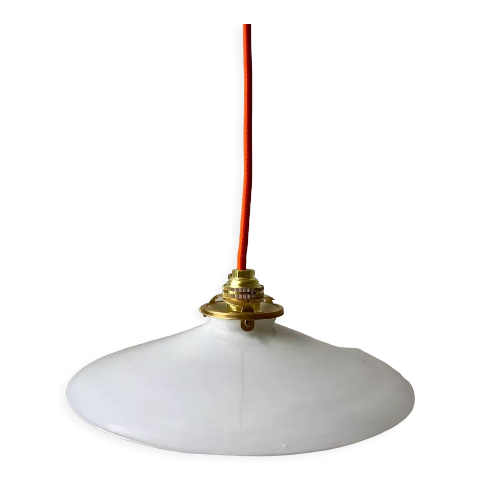 Hanging lamp in opaline smooth orange thread early twentieth century