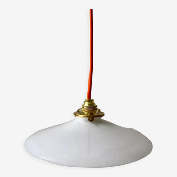 Hanging lamp in opaline smooth orange thread early twentieth century