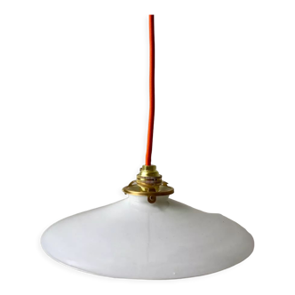 Hanging lamp in opaline smooth orange thread early twentieth century