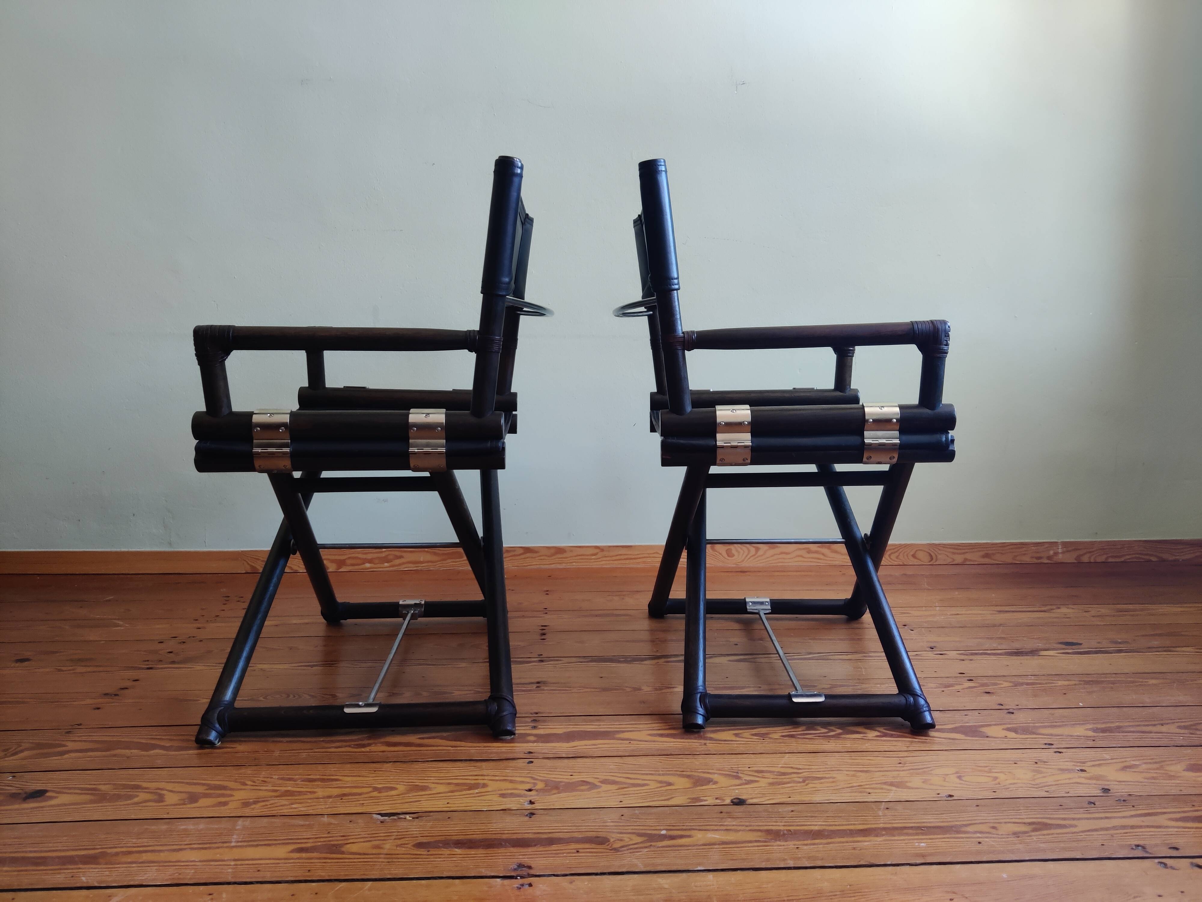 Vintage Safari Regiestühle X-Chair von McGuire, 50er Jahre, 4er Set