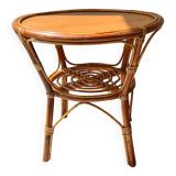 Vintage round rattan coffee table 1970