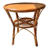 Vintage round rattan coffee table 1970