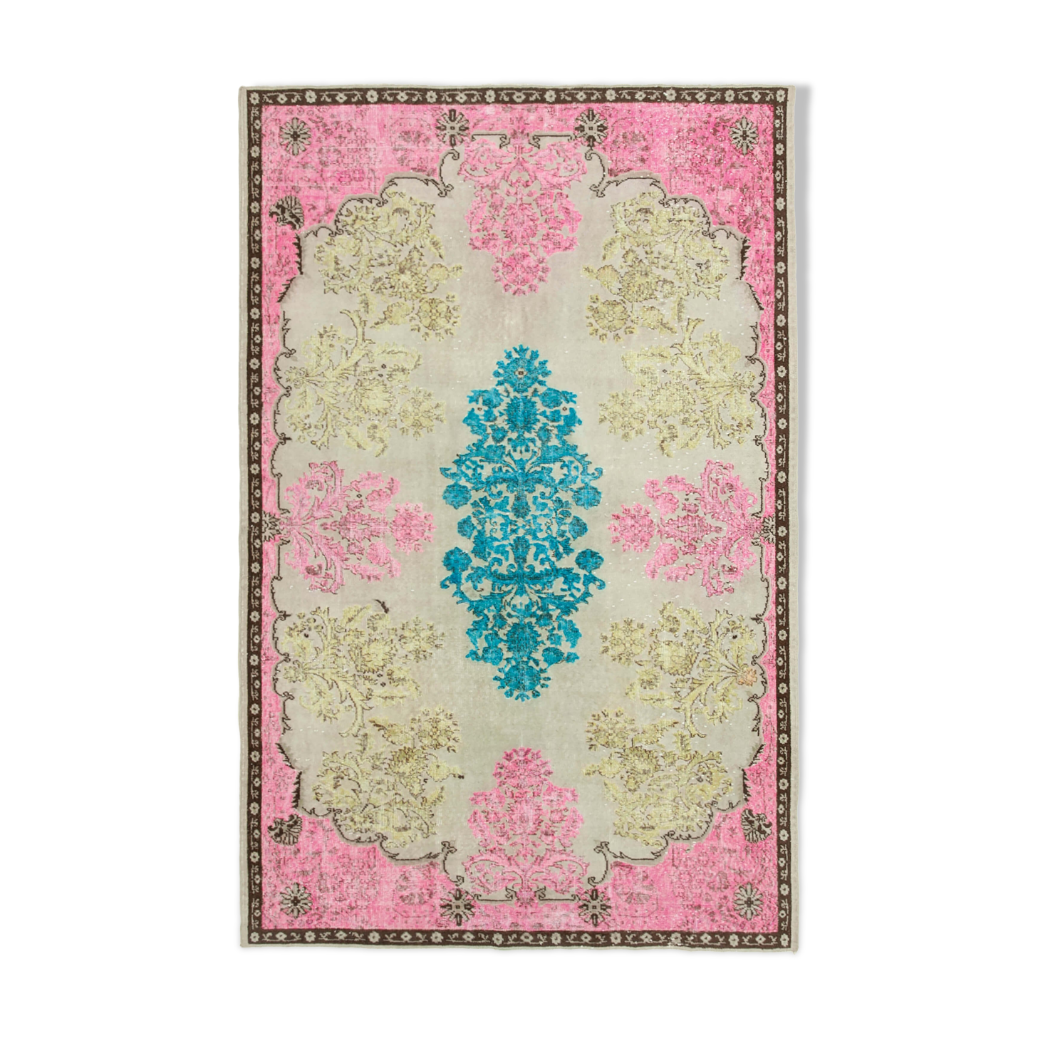 Hand-knotted unique anatolian 1980s 190 cm x 290 cm pink carpet