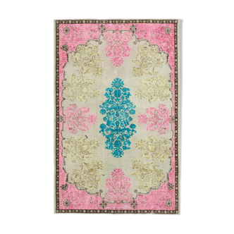 Tapis unique anatolien unique noué à la main des années 1980 190 cm x 290 cm Tapis rose