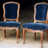 Adorable pair of 19th century low chairs. Wood and velvet fabric.