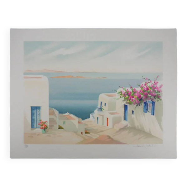 Janick lederle : sur l'île grecque, lithographie originale signée — Beyit