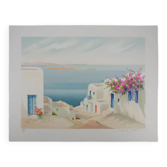 Janick lederle: on the greek island, original signed lithograph