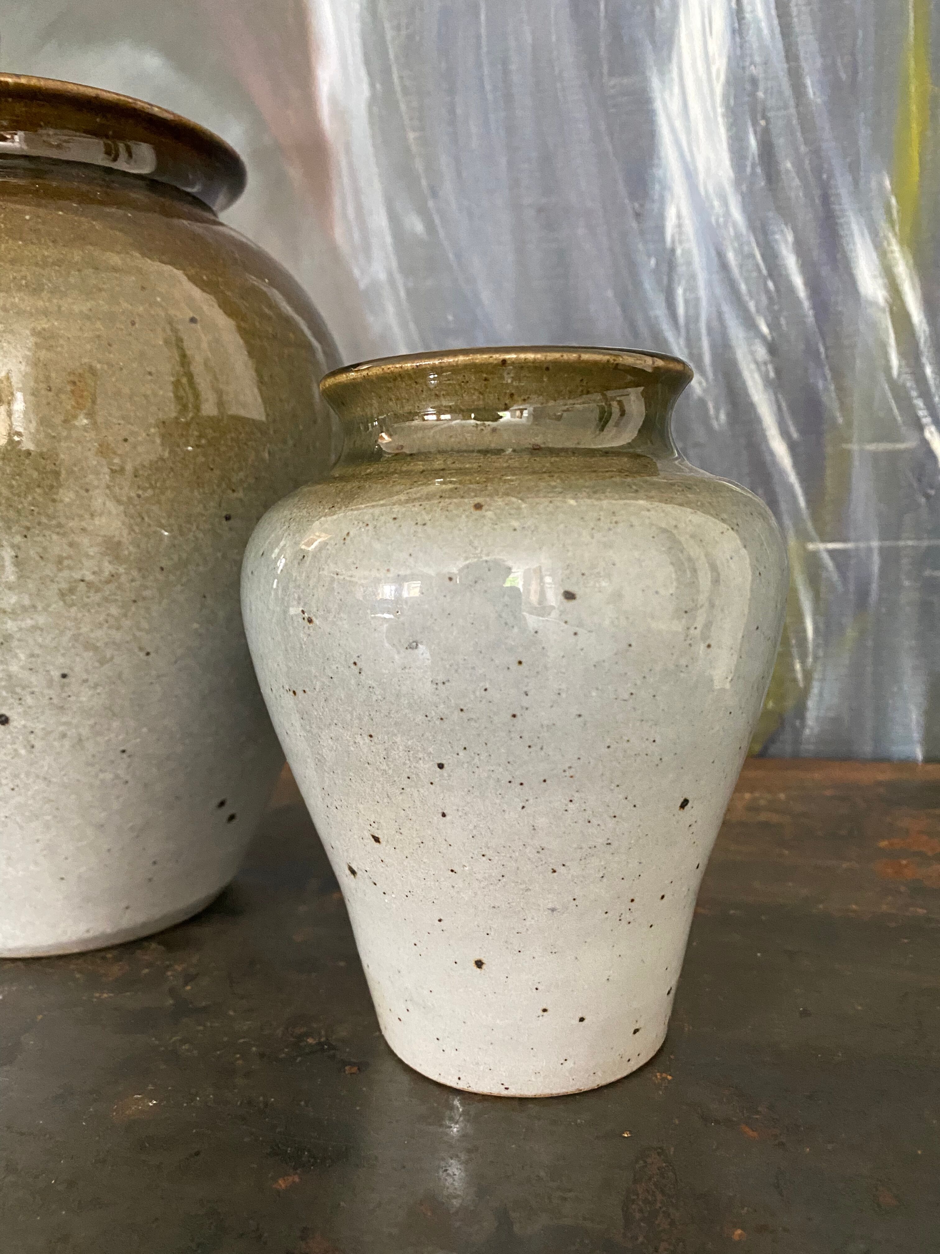 Set de 2 vases grès émaillé signé vintage