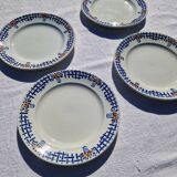 Set of 4 old dessert plates, Earthenware, Ironstone, Sté Amand