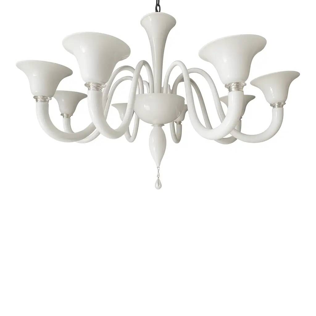 Italian contemporary white Murano glass chandelier in Art Deco style.