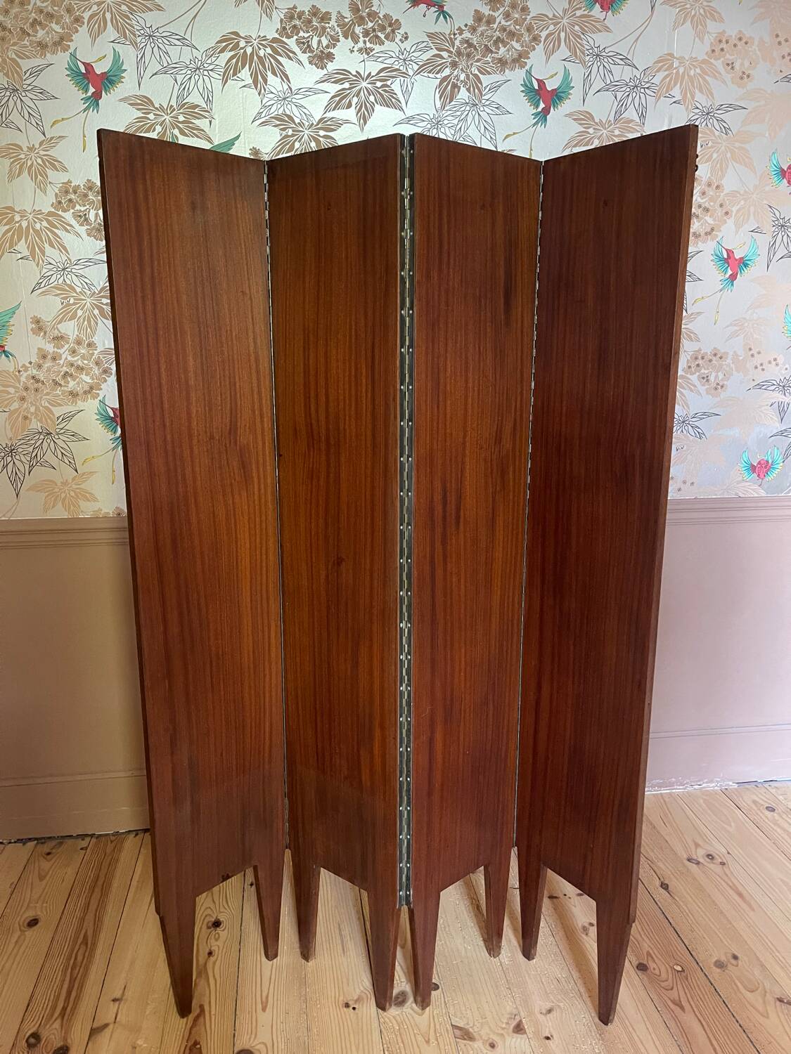 Paravent vintage plaqué teck