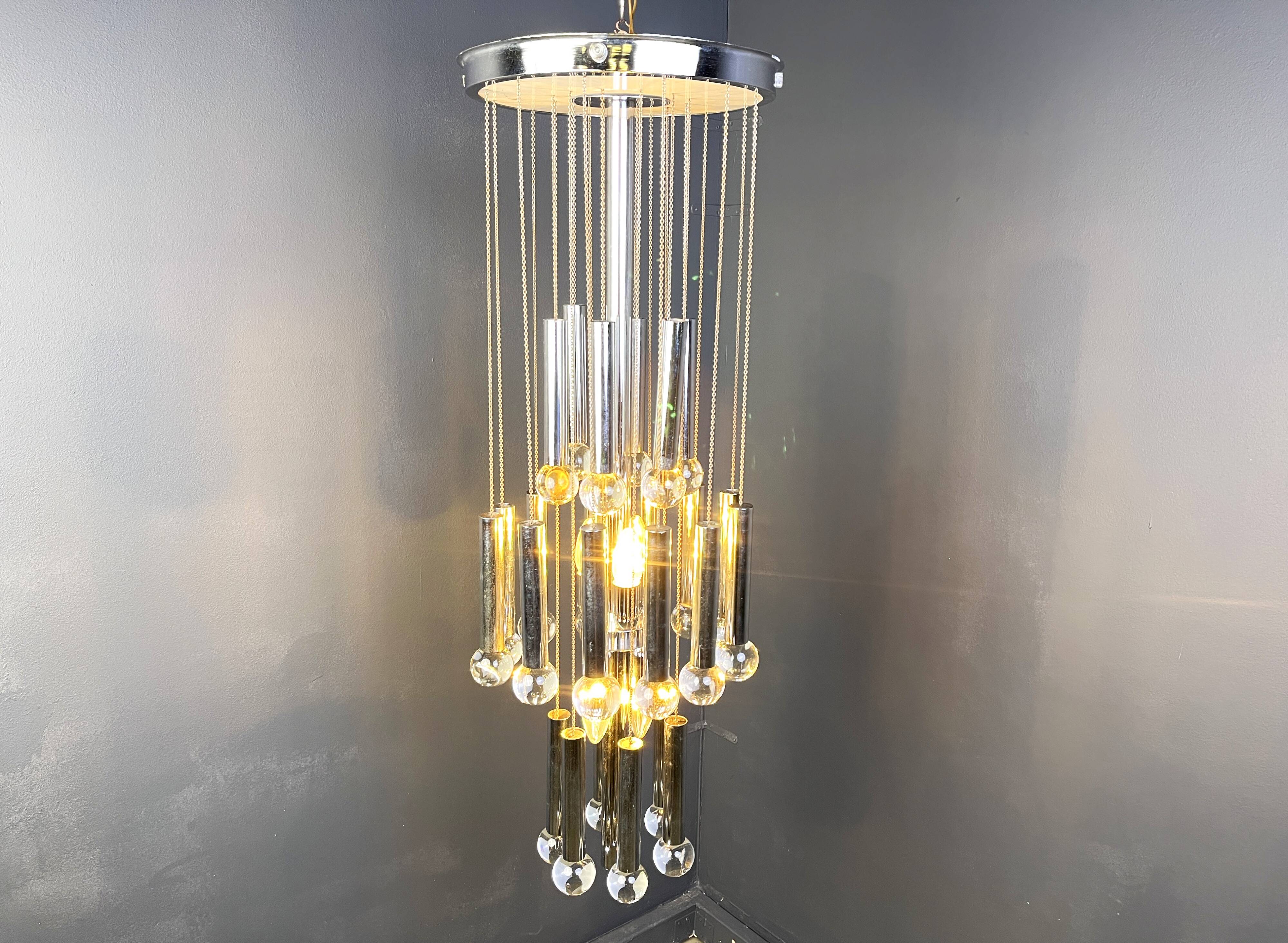 Vintage chromed cascading chandelier, 1970s