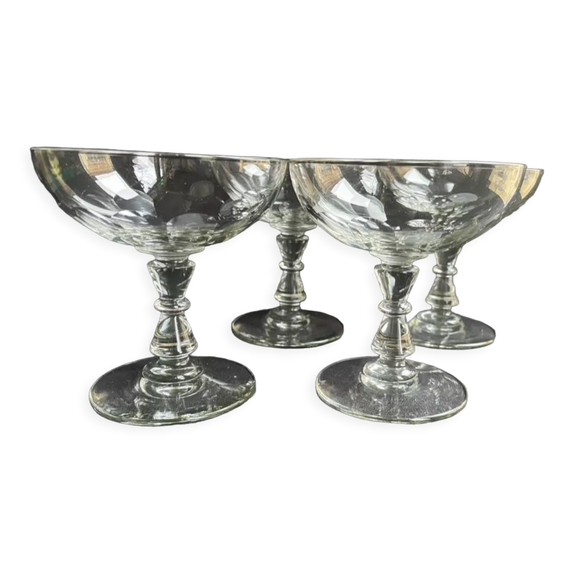 4 champagne glasses 1/2 cut crystal - portieux service alsacien