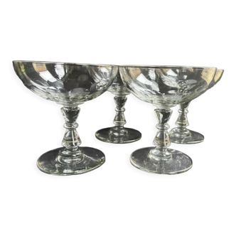 4 champagne glasses 1/2 cut crystal - portieux service alsacien