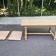 Renovated extendable farmhouse dining table made of solid raw oak from the 1950s.