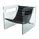 Fauteuil en cuir noir par Giovanni Tommaso Garattoni Italie verre et cuir noir
