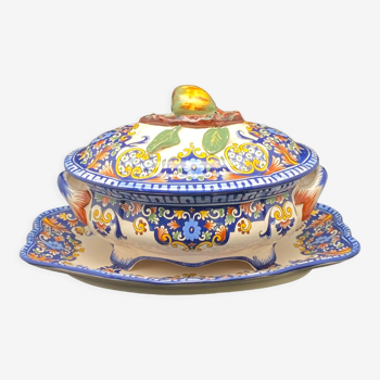 Tureen and its ceramic dish Handmade fruits