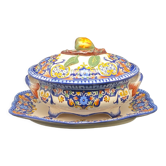 Tureen and its ceramic dish Handmade fruits