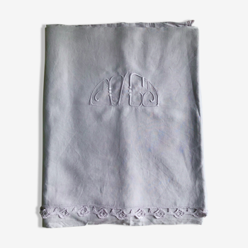 Drap ancien en fil de lin teinté en lilas