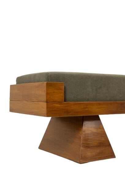 Bench in ash and green mohair velvet. Contemporary.