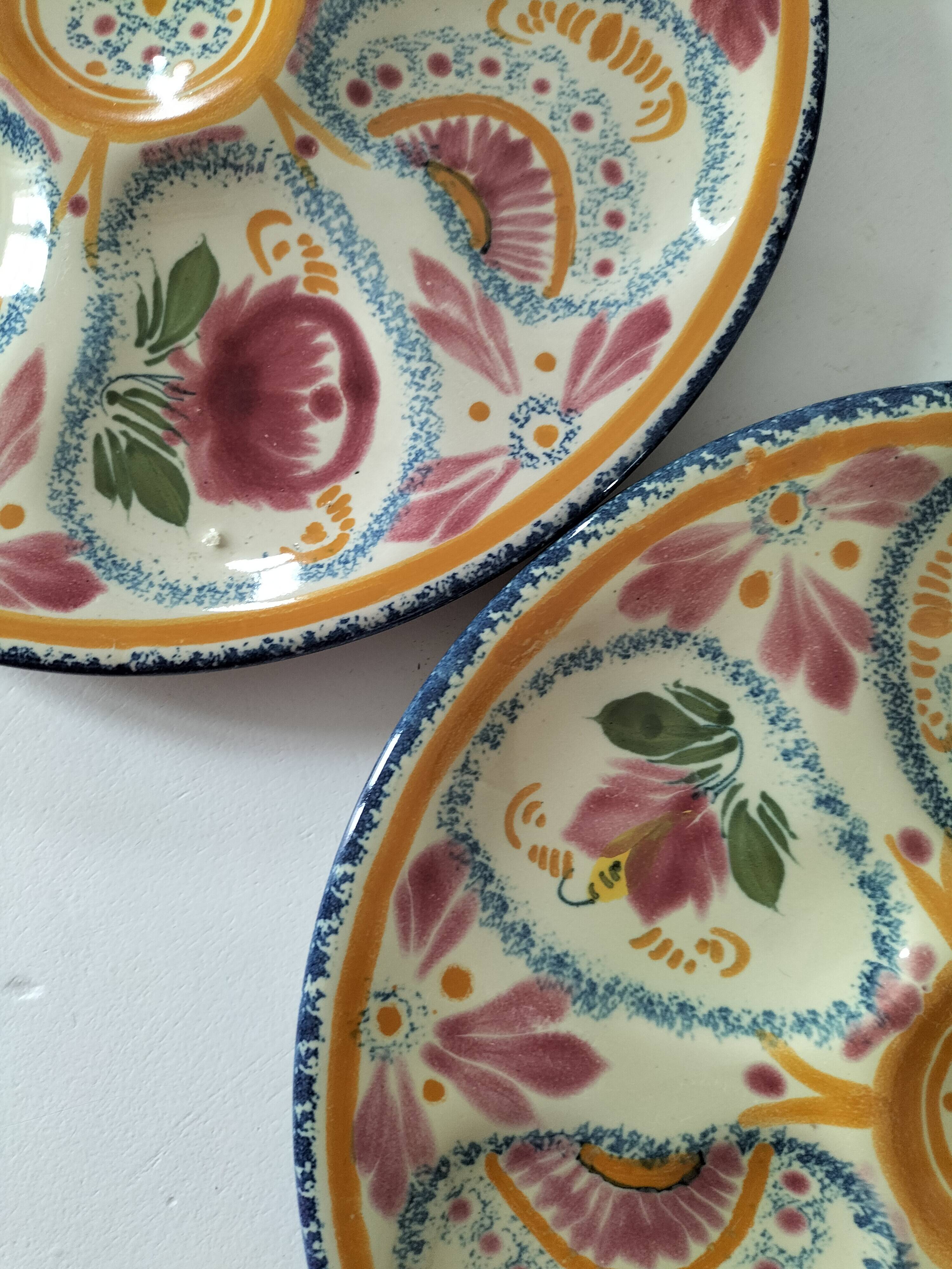 6 oyster plates Henriot Quimper decor 137 hand-painted