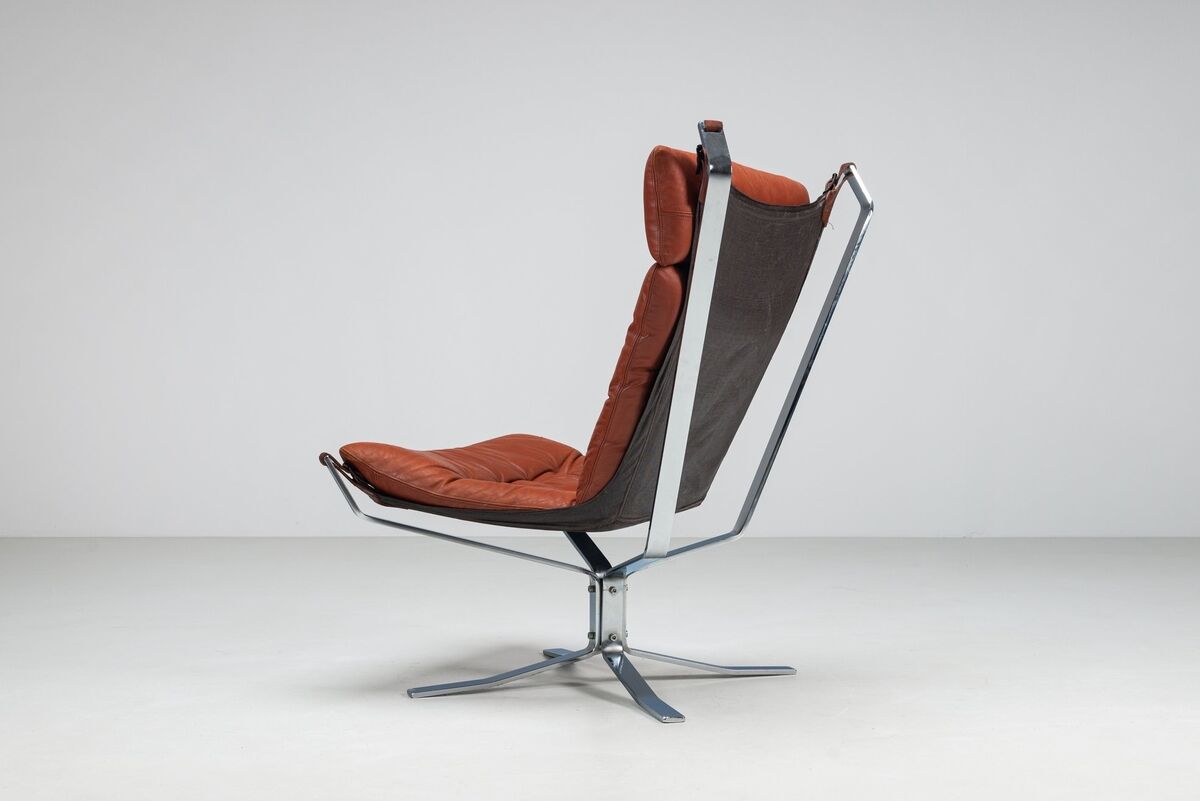 Sigurd Ressell Falcon lounge chair leather and metal Vatne Norway 1970