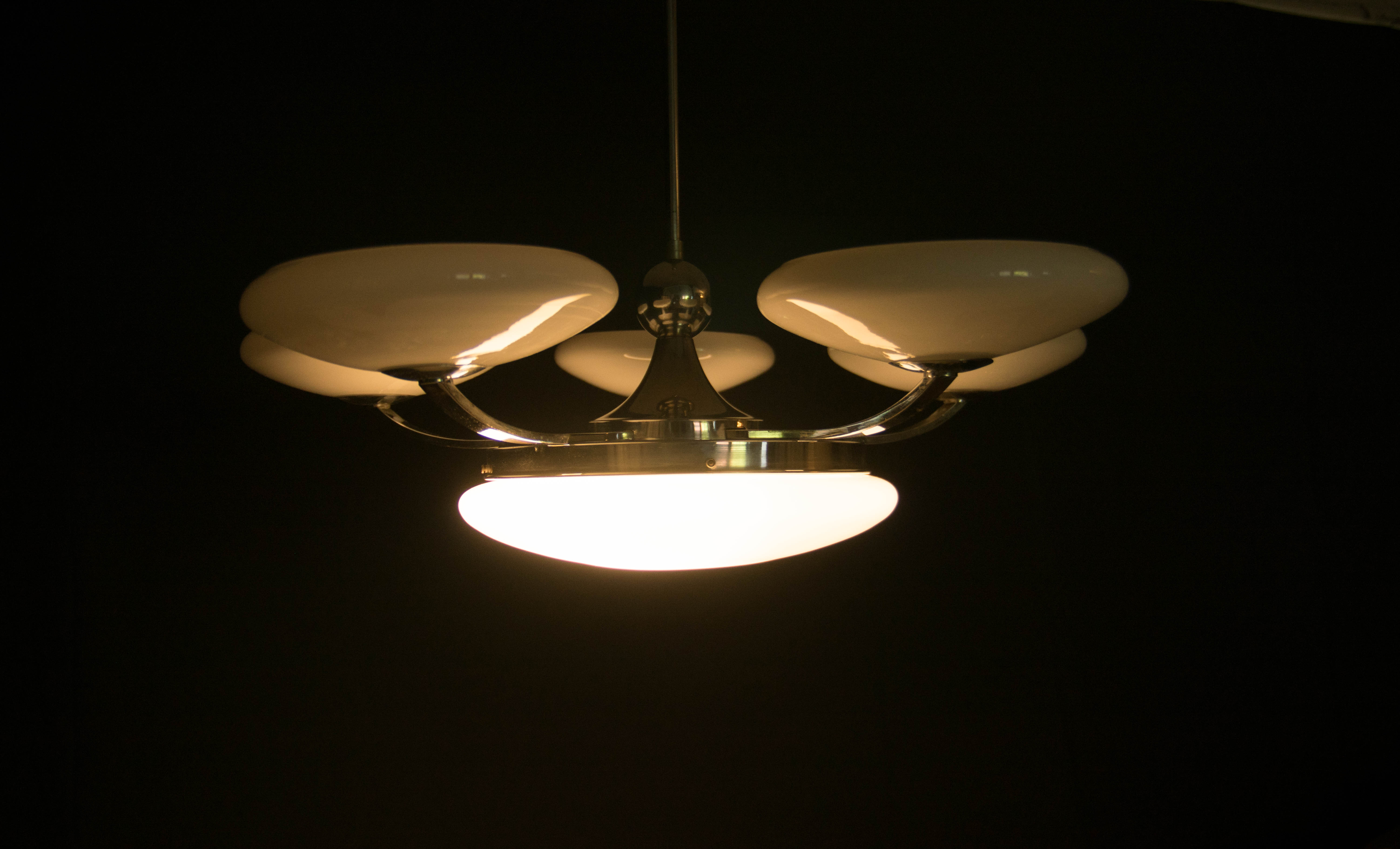 6-flamming art deco chrome-plated chandelier, 1930