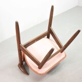 4 Wenge Cowhorn Tijsseling Dining Chairs with Stone Red Fabric, Hulmefa 60s