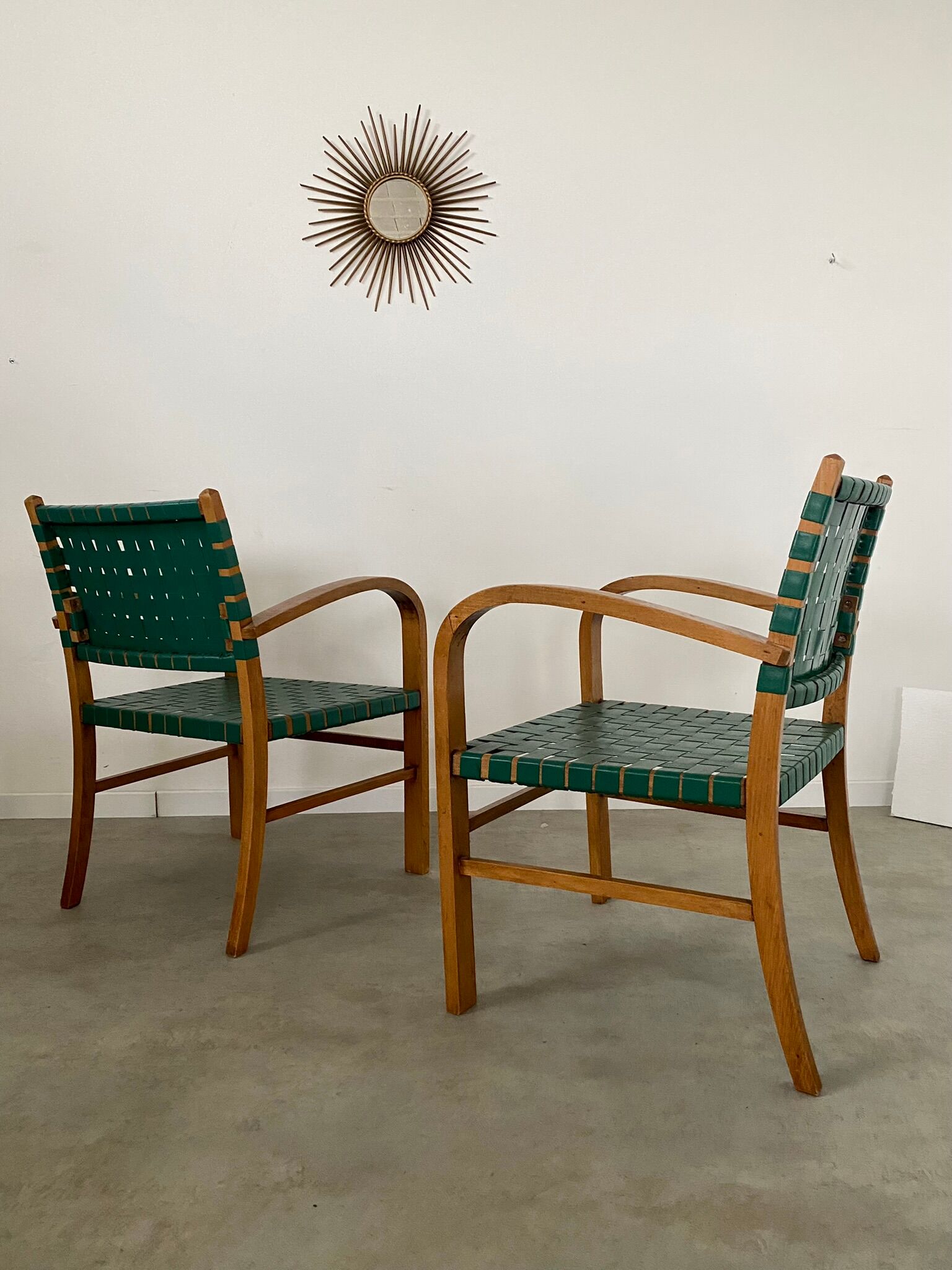2 armchairs bridge vintage year 50 wood and vinyl