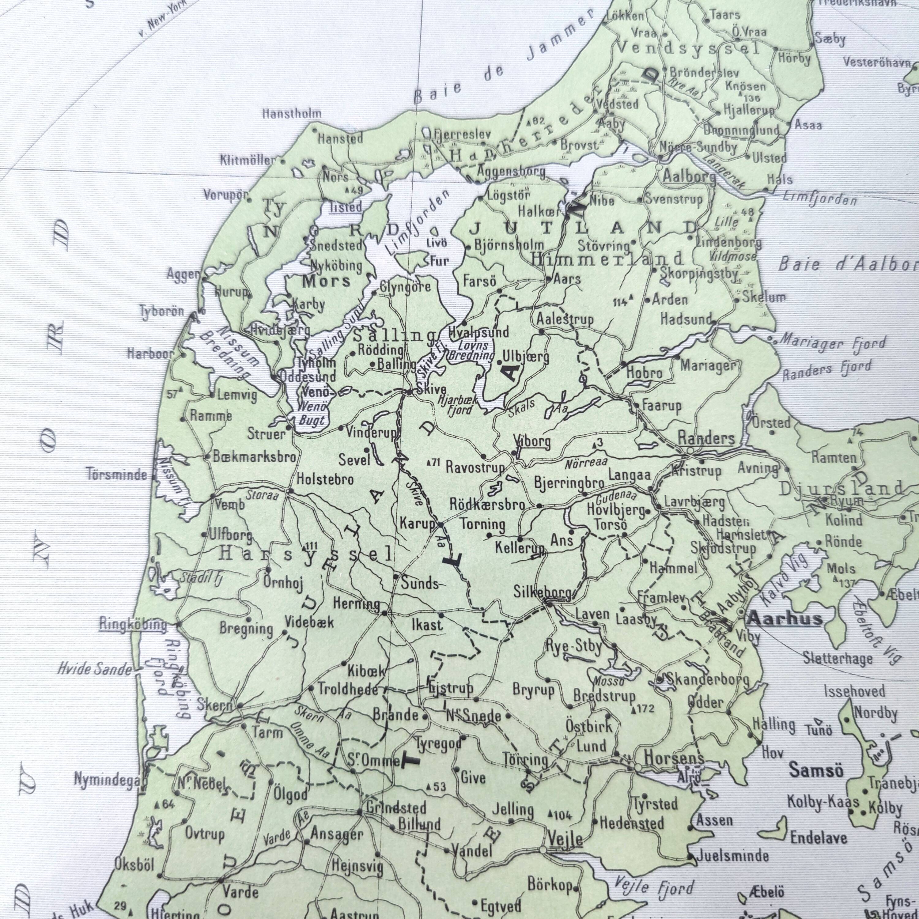 Old map Denmark Iceland Scandinavia 43x43cm from 1950
