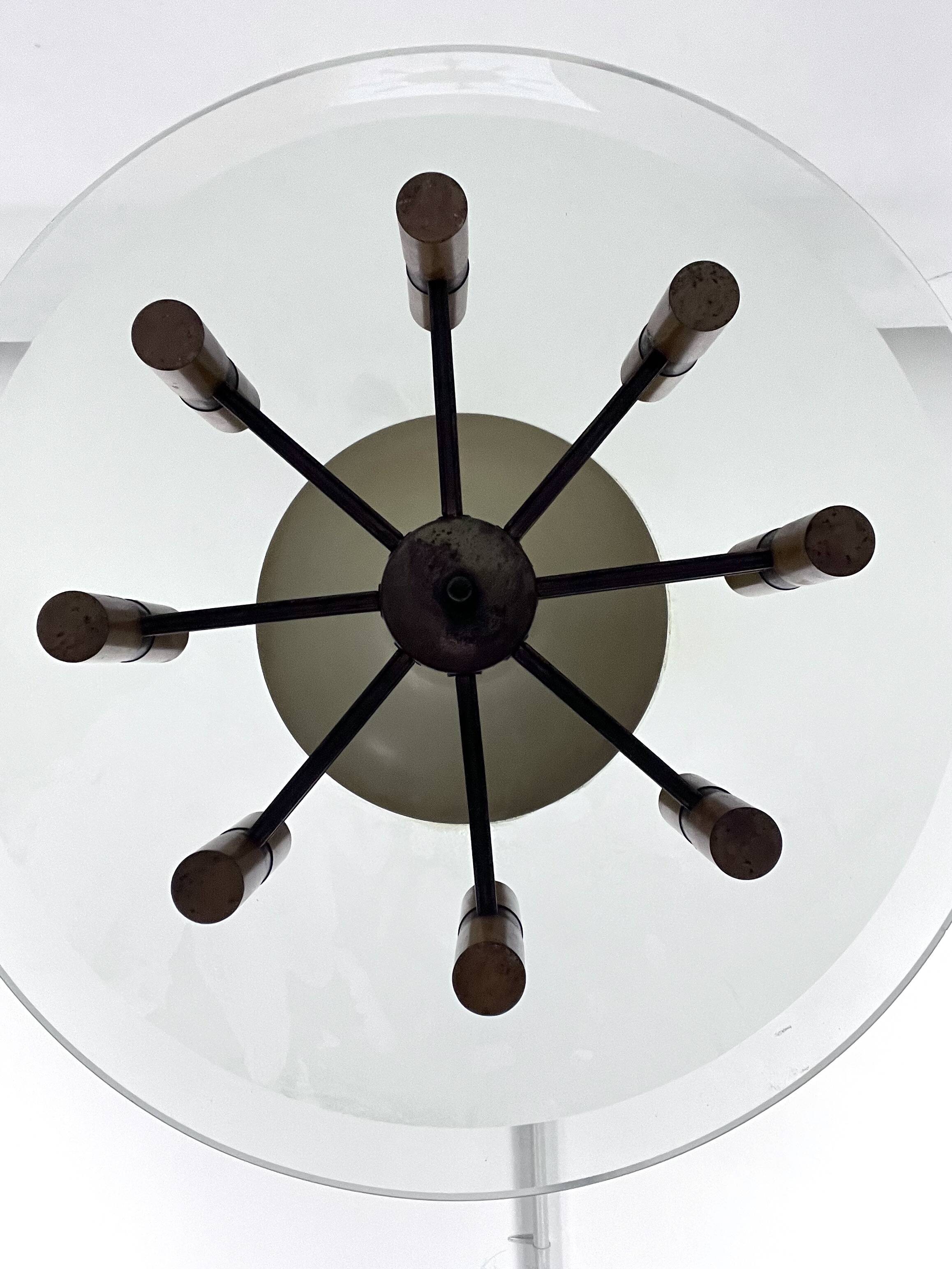 Curved glass disk chandelier. Italy 1950s