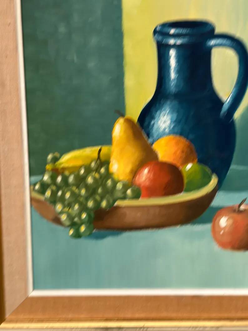 Original Swedish Oil on Canvas – 'Still Life with Fruits and Jug', Unknown Artist – Signed – Vintage and Framed – 52 × 44 cm (20.4" × 17.3")
