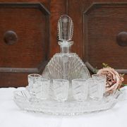 Bavarian liqueur decanter, six glasses and tray