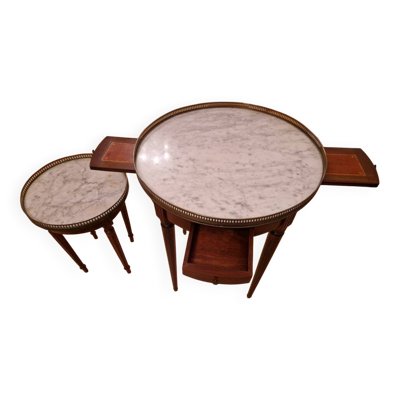 Paire de tables gigognes anciennes marbre et laiton – style Louis XVI